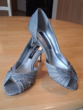 Nina Silver Glitter Peep-Toe High Heels